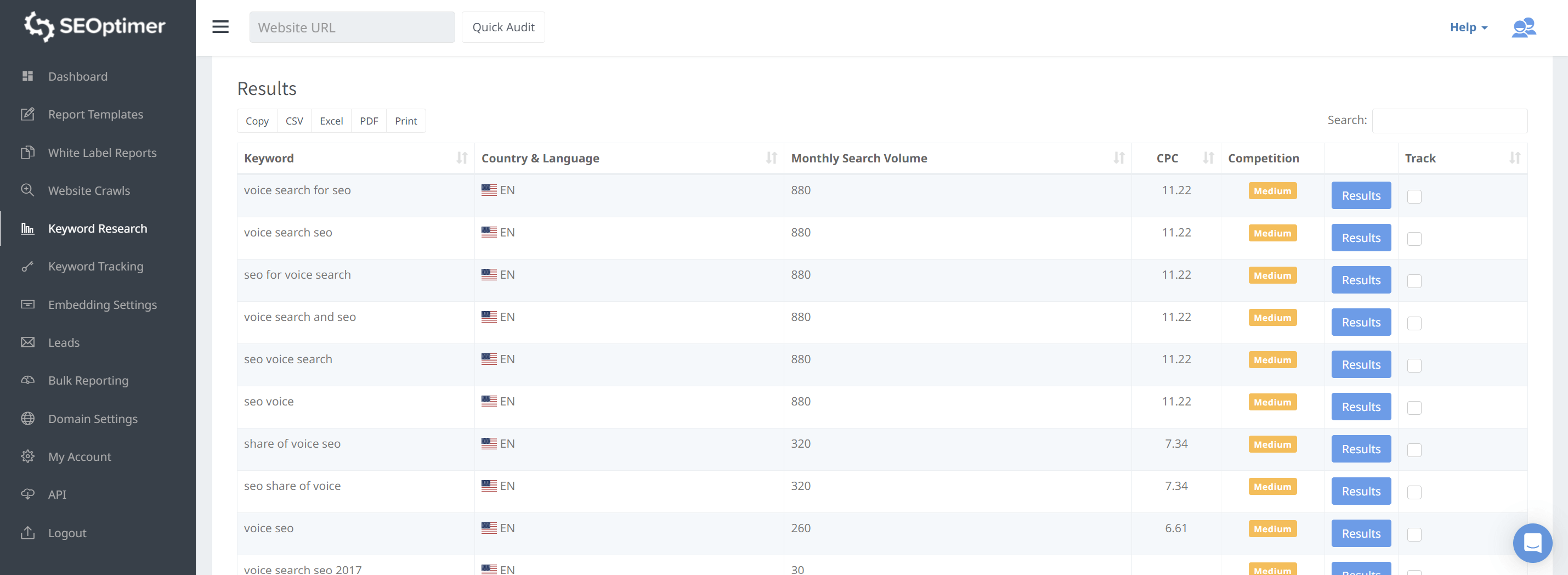 recherche de mots-clés seoptimer